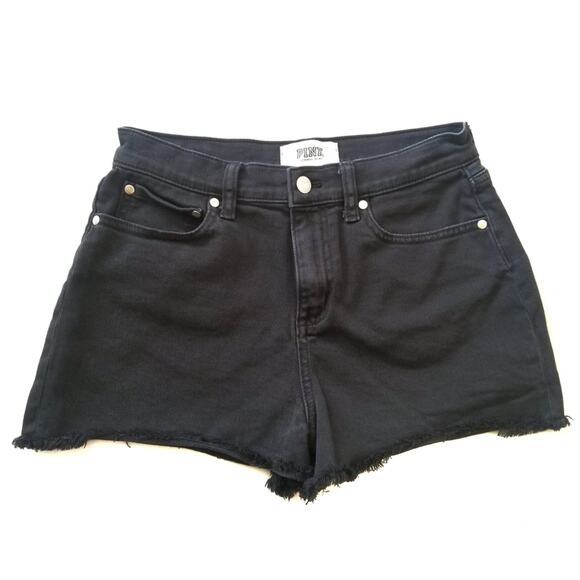 PINK Victoria's Secret | High Rise Waist Raw Hem Black Denim Jean Shorts - Picture 1 of 5